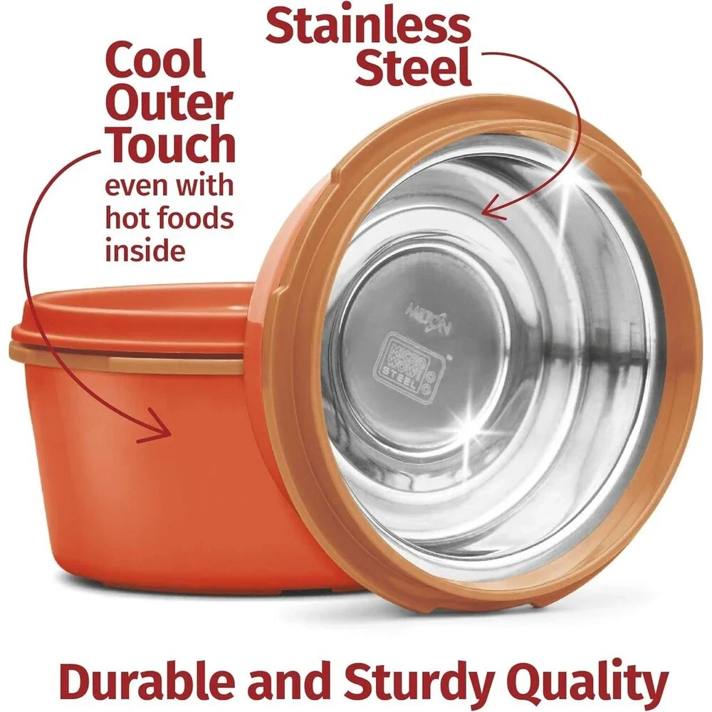 MILTON Bento Lunch Box Set 4, MICROWAVEABLE Stainless Steel Meal Prep Containers